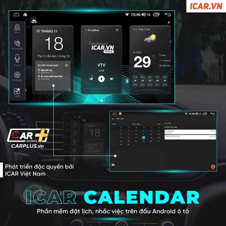 Ứng dụng xem lịch, tạo nhắc nhở ICAR Calendar trên Android Box Elliview D4