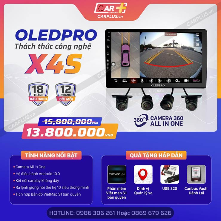 Màn hình android OledPro X4S tích hợp camera 360 quan sát toàn cảnh